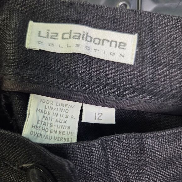 Vintage Liz Claiborne Black Linen Trousers Pleated High Rise Relaxed Fit Size 12 - Picture 6 of 7